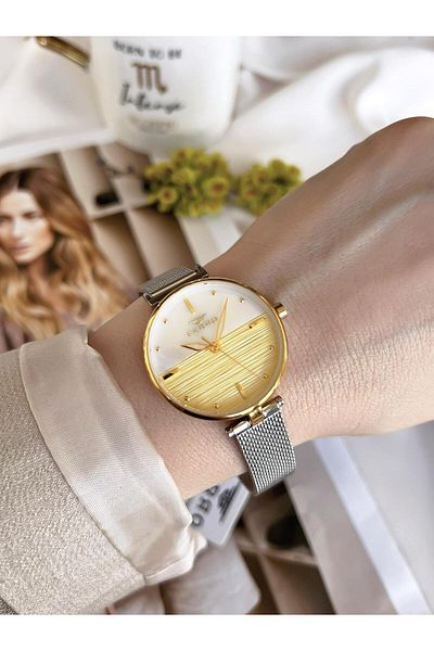 FERRO GoldSilver Straw Cord Colorfast 30 Meters Water Resistant Special Design Women's Wristwatch 21224