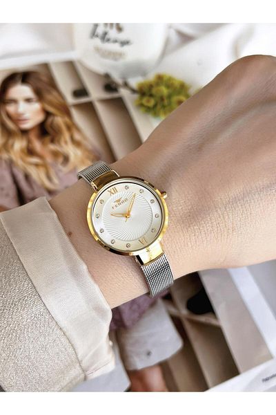 FERRO GoldSilver Straw Cord Colorfast 30 Meters Water Resistant Special Design Women's Wristwatch 1618