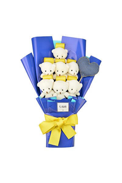 UB Teddy Bear Flowers Sarı Lacivert Taraftar Kalpli Ayıcık Buketi