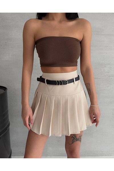 İLKCET MODA Γυναικεία πλισέ ζώνη με λεπτομέρεια κοντή φούστα
