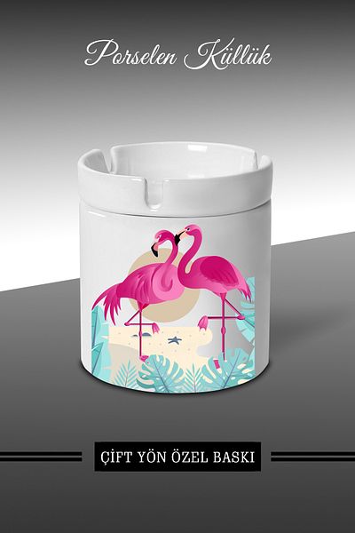yhfoto Flamingo Nature Designed Ashtray - Πορσελάνινο Τασάκι - Επιτραπέζιο Τασάκι