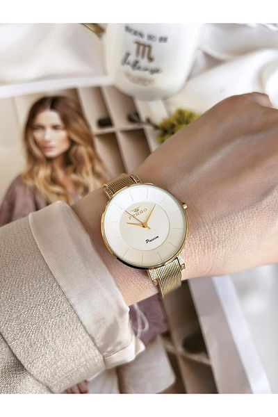 FERRO GoldSilver Straw Cord Colorfast 30 Meters Water Resistant Special Design Women's Wristwatch 81707