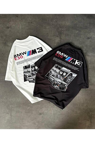 woonkey تي شيرت للجنسين كبير الحجم مطبوع من BMW مكون من قطعتين من القطن الممش...