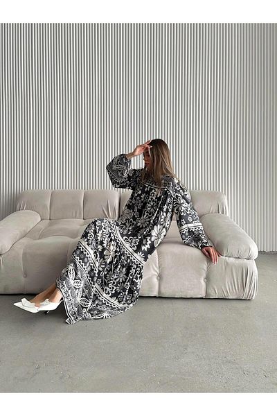 SEDA FİDAN Φόρεμα Anthracite Viscose - Κορδόνι γιακά και χαλαρό σχέδιο