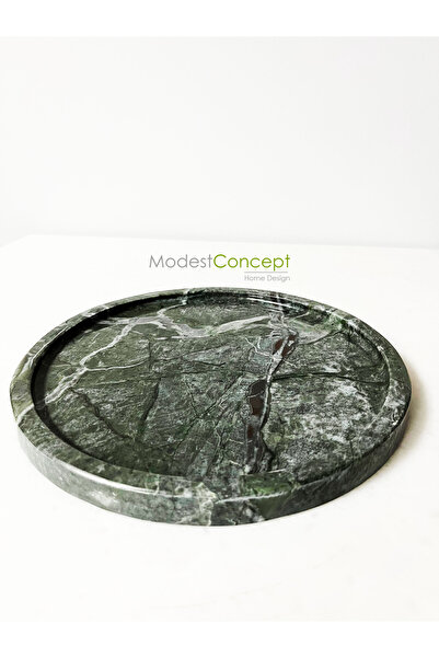 Modestmar Doğal Yeşil Mermer Yuvarlak Tepsi, Verde Guatemala Tepsi 28cm
