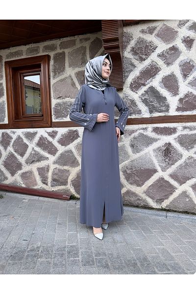 sümeyra Striped Embroidery Hilal Ferace/Cloak