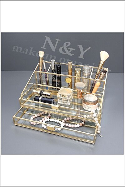 N&Y makeup organizer İstanbul Serisi 417 +1 çekmece +1 kutu brass glass makya...