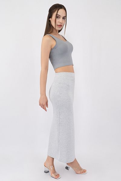 Soyo Women's Gray Cotton Corded Knitted Slit Pencil Skirt