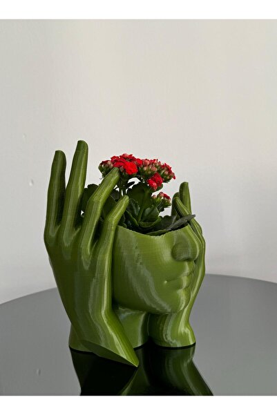 Limon 3D Desing Kadın Figür Haki Saksı/ Biblo/Süs