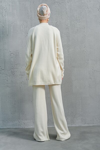 bayansepeti Ευέλικτο πλεκτό υφασμάτινο σταντ γιακά με μακρυμάνικο μπλουζάκι και κοφτερό πόδι έκρου χιτζάμπ κάτω-απάνω σετ 1070