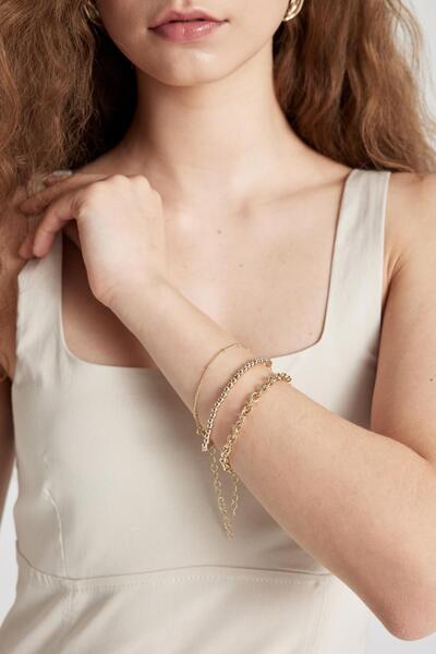 DeFacto Dámský 3dílný zlatý náramek C7005axns