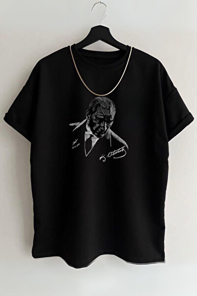 AEMİ Unisex Ataturk Štampano okrugla kragna 100% pamuk Oversize kroj majica
