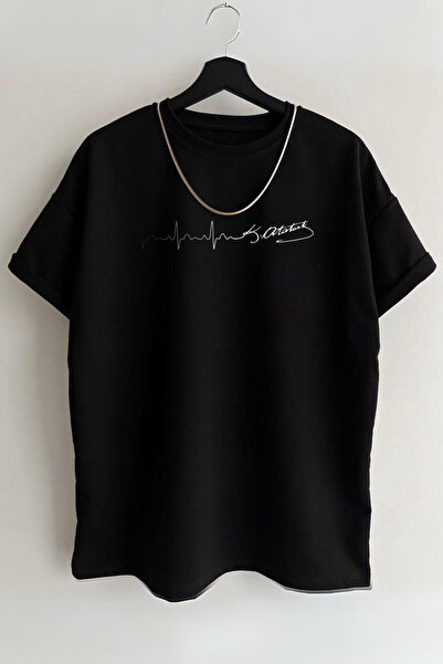 AEMİ Unisex Ataturk Štampano okrugla kragna 100% pamuk Oversize kroj majica