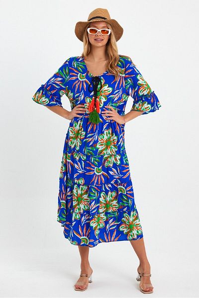 AYASOFYA OTANTIK Rochie de damă Saks cu model albastru supradimensionat