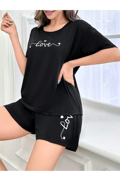 PALPİTO Γυναικείο Σετ Σορτς Oversize Black Love Printed