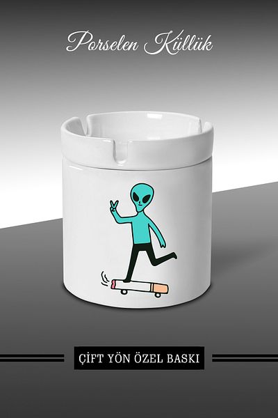Bytwo Scrumieră Alien Skateboard Design - Scrumieră din porțelan - Scrumieră *külbytX367