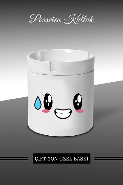 Bytwo Τασάκι A6 με σχέδιο έκφρασης Emoji Face - Πορσελάνινο τασάκι - Επιτραπέζιο τασάκι *külbytX289