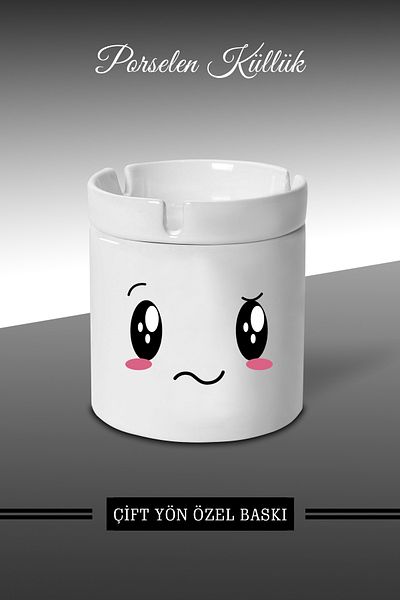 Bytwo Τασάκι B4 με σχέδιο έκφρασης Emoji Face - Πορσελάνινο τασάκι - Επιτραπέζιο τασάκι *külbytX297