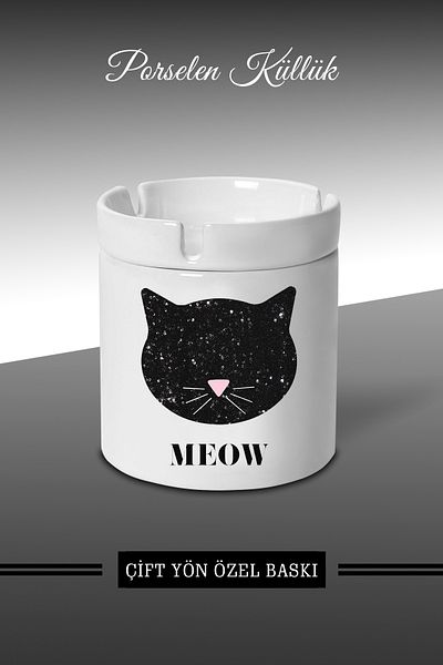 bymat Τασάκι Meow Design - Τασάκι πορσελάνης - Επιτραπέζιο τασάκι *külbymX96