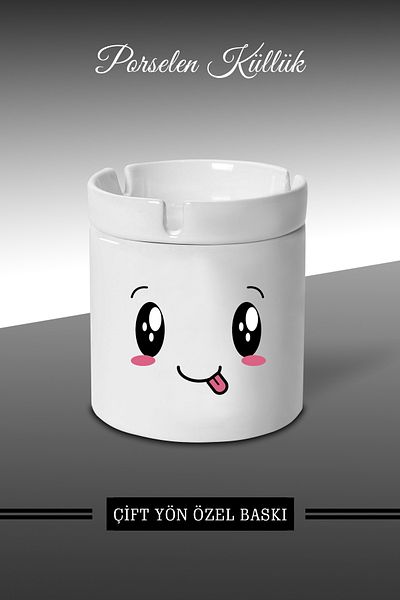 bymat Emoji Face Expression Designed Ashtray A2 - Porcelain Ashtray - Ashtray *külbymX285