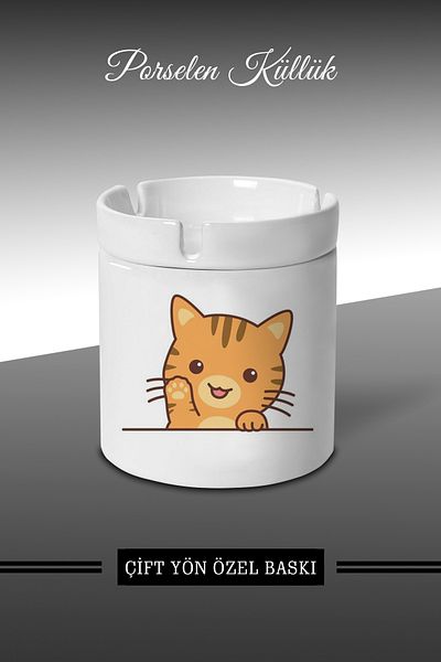 bymat Hello Cat Designed Ashtray - Πορσελάνινο Τασάκι - Επιτραπέζιο Τασάκι *külbymX344