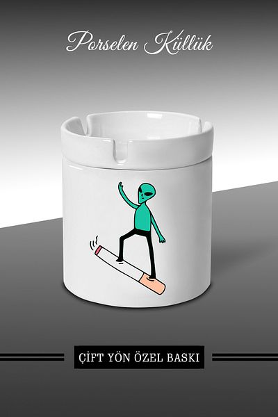bymat Green Alien Designed Ashtray - Porcelain Ashtray - Ash Tray *külX369