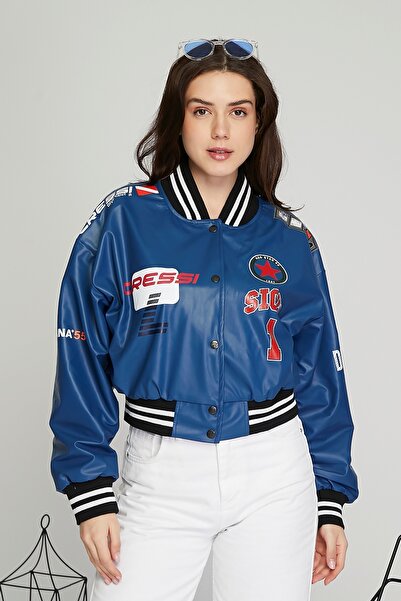 Black Level Jachetă de motociclist pentru femei, din piele, oversize, pentru motociclist - paltoane universitare imprimate, jachetă bomber