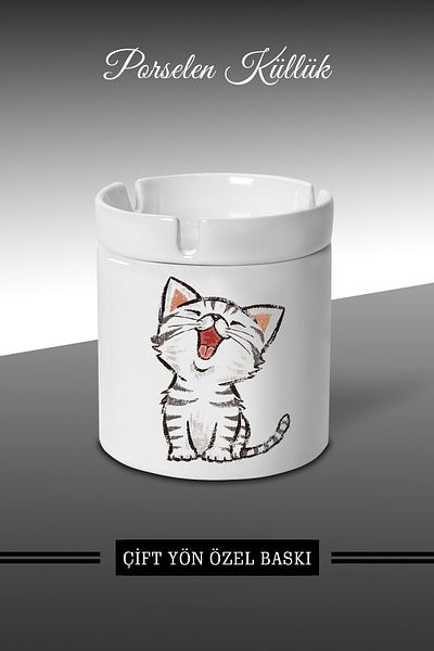 bymat Cute Smiling Cat * Σχεδιασμένο τασάκι - Πορσελάνινο τασάκι - Επιτραπέζιο τασάκι *külbymX343