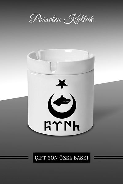 bymat Moon Star Wolf Designed Ashtray - Porcelain Ashtray - Ash Tray *külX360
