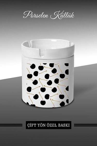 bymat Black Cherries Designed Ashtray - Porcelain Ashtray - Ash Tray *külX156
