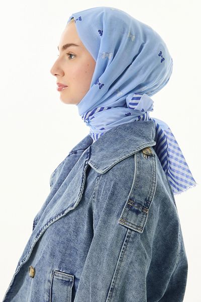 FENZA SCARF Şal din bumbac albastru bebeluş - Motiv cu fundă HOLLY