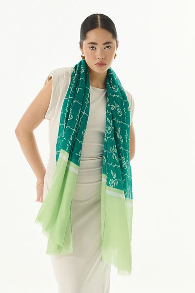 FENZA SCARF Βαμβακερό σάλι με μοτίβο Green-Cagla Berry Rose