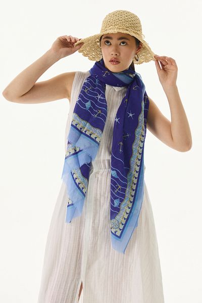 FENZA SCARF TERRA OCEAN - Şal din bumbac albastru Saks