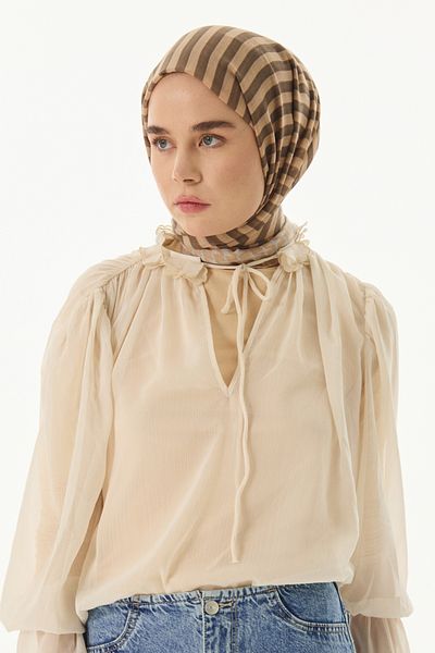 FENZA SCARF BELINDA MINIMAL PATTERN ΜΠΕΖ ΒΑΜΒΑΚΙ ΣΑΛΙ