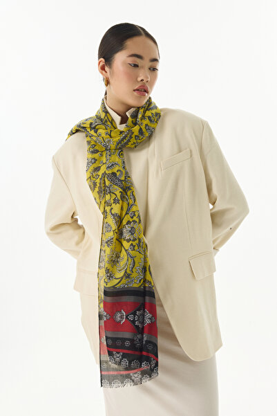 FENZA SCARF AMAYA șal din bumbac cu modele etnice - galben și roșu