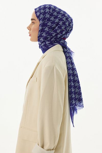 FENZA SCARF Yoko Houndstooth Patterned - Saks Blue βαμβακερό σάλι