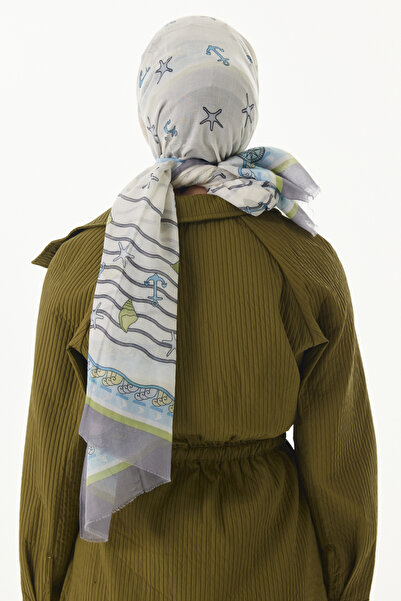 FENZA SCARF TERRA OCEAN Cotton Shawl - Pattern Cream-Green