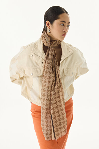 FENZA SCARF Mink Cotton Yoko Houndstooth Patterned Shawl