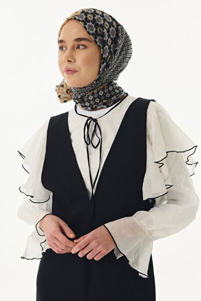 FENZA SCARF شال فيوليت من القطن الأسود بنمط الأزهار الهندسية