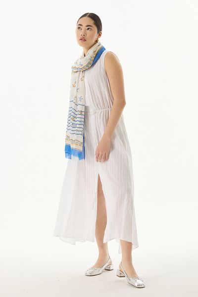 FENZA SCARF TERRA OCEAN - ΒΑΜΒΑΚΙ ΣΧΕΔΙΟ ΚΡΕΜ-ΜΠΛΕ ΣΑΛΙ