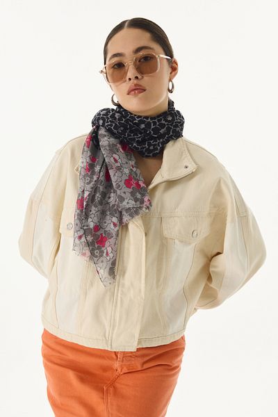 FENZA SCARF Şal din bumbac negru cu model de primăvară Lilly