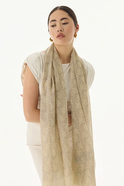 FENZA SCARF Βαμβακερό σάλι Emily Beige - Μοτίβο Burçak