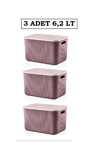 Bayev 3 Pieces Storage 6lt Plum Multi-Purpose Closet Organizer Box with Lid, Decorative Box