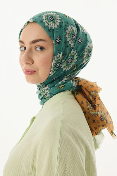 FENZA SCARF EMBER Πράσινο-Λάδι Πράσινο Βαμβακερό Σάλι Ethnic Pattern