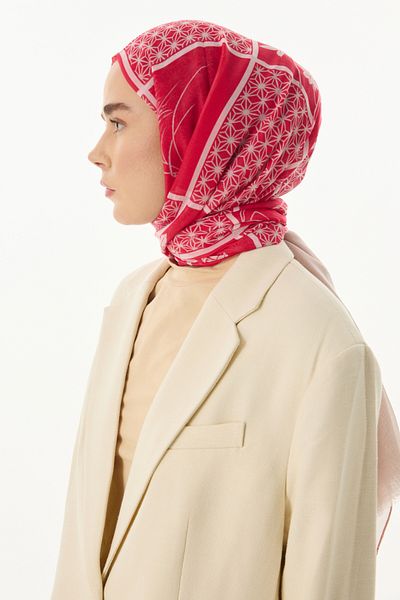 FENZA SCARF SHAY Fuchsia-Powder Cotton Floral Patterned Shawl