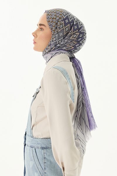 FENZA SCARF Purple Cotton SAHRA Patterned Shawl