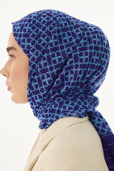 FENZA SCARF Μπλε βαμβακερό σάλι Aida με γεωμετρικό σχέδιο Sakks
