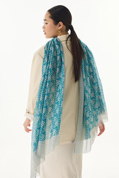 FENZA SCARF Βαμβακερό σάλι Emily Turquoise - Μοτίβο Burçak