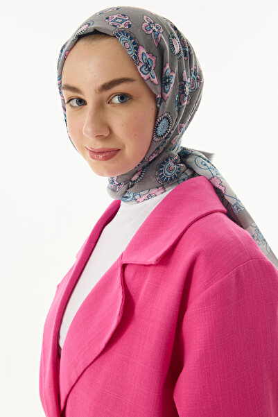 FENZA SCARF Gray Cotton Lotus Bow Patterned Shawl