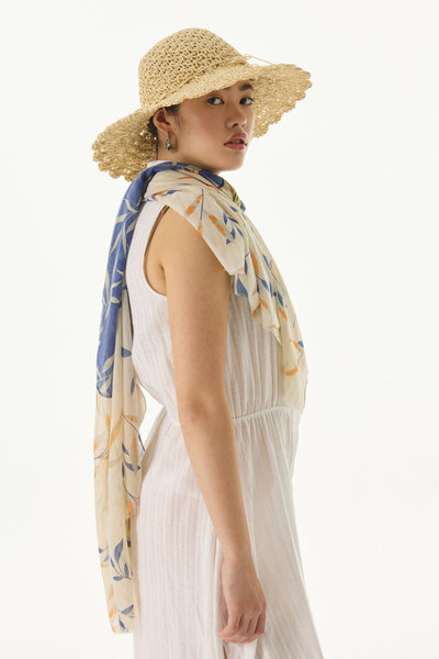 FENZA SCARF Βαμβακερό σάλι IVY - Μοτίβο με ριγέ φύλλα